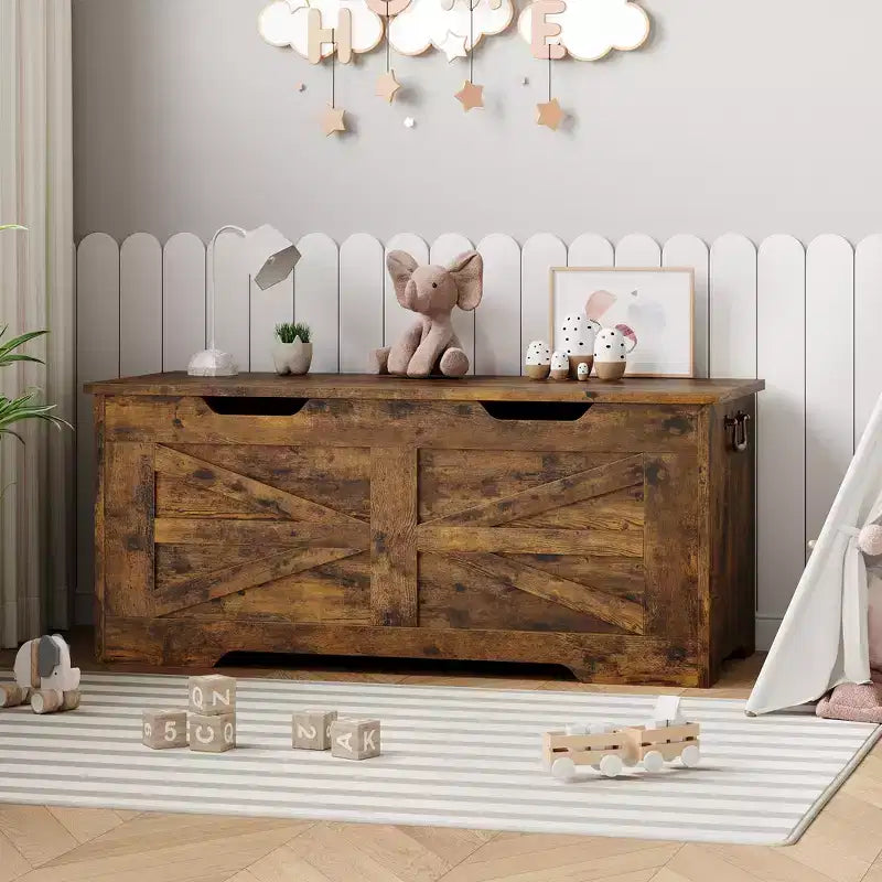 Wooden Storage Bench and Toy Chest with Safety Hinge, 350 lb