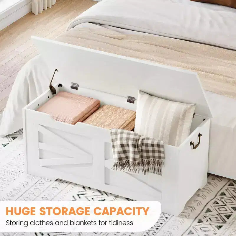 Wooden Storage Bench and Toy Chest with Safety Hinge, 350 lb