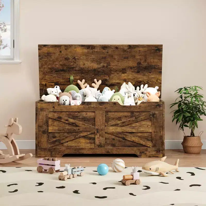 Wooden Storage Bench and Toy Chest with Safety Hinge, 350 lb