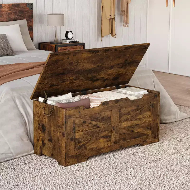 Wooden Storage Bench and Toy Chest with Safety Hinge, 350 lb