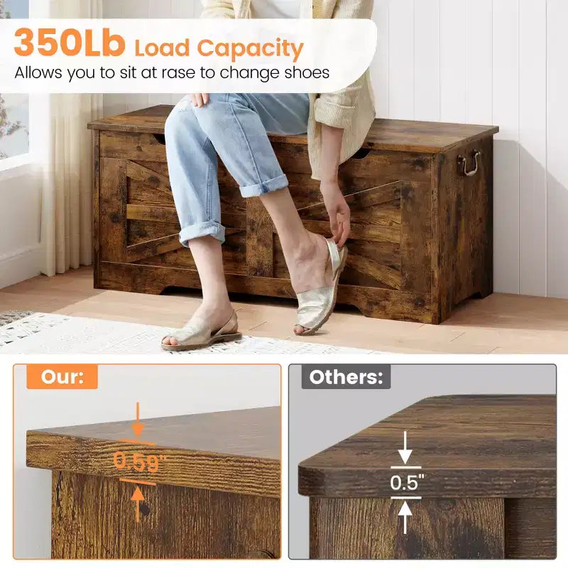 Wooden Storage Bench and Toy Chest with Safety Hinge, 350 lb