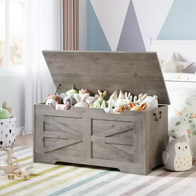 Wooden Storage Bench and Toy Chest with Safety Hinge, 350 lb