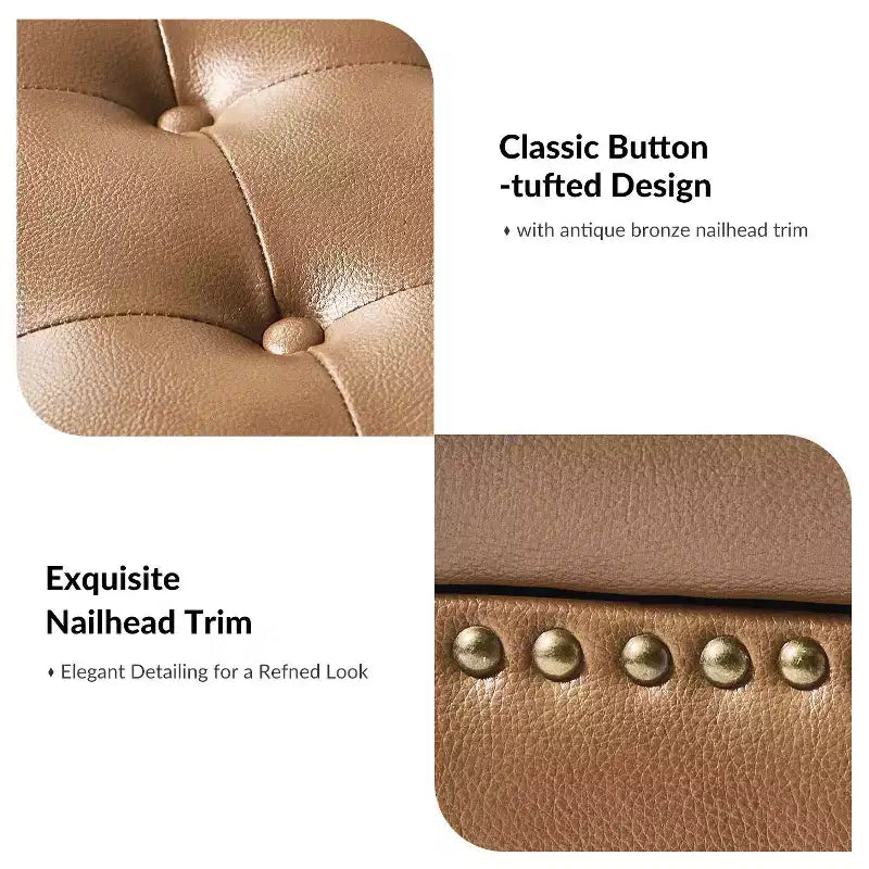 Button-Tufted Bench with Hidden Storage and Nailhead Trim