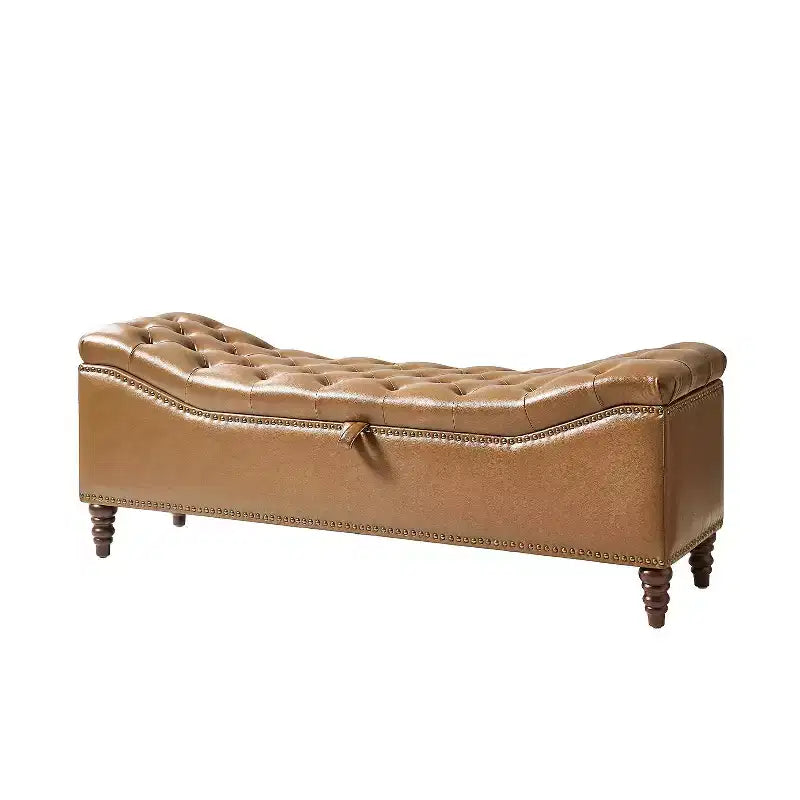Button-Tufted Bench with Hidden Storage and Nailhead Trim
