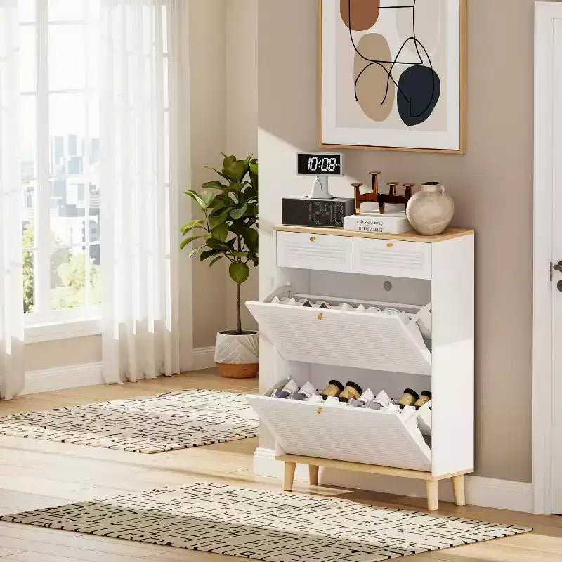 Narrow Freestanding Storage Cabinet with Flip Doors, Slim Profile