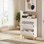Narrow Freestanding Storage Cabinet with Flip Doors, Slim Profile
