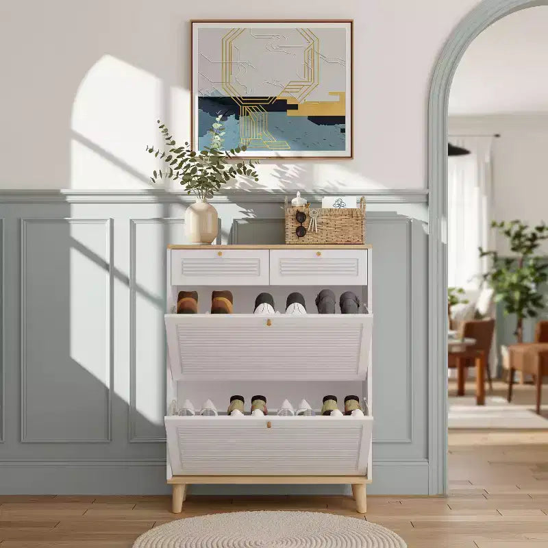Narrow Freestanding Storage Cabinet with Flip Doors, Slim Profile