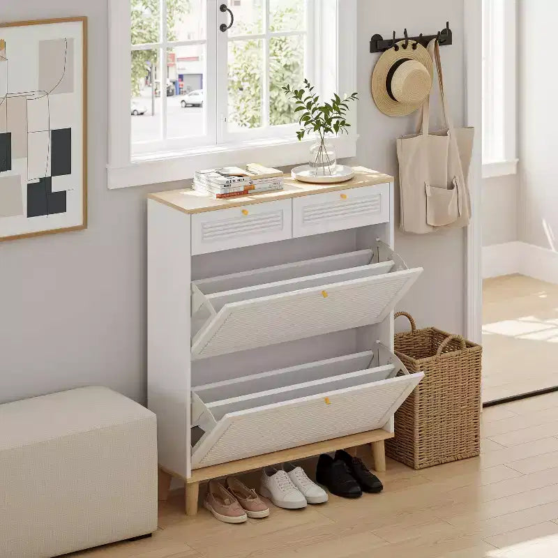 Narrow Freestanding Storage Cabinet with Flip Doors, Slim Profile