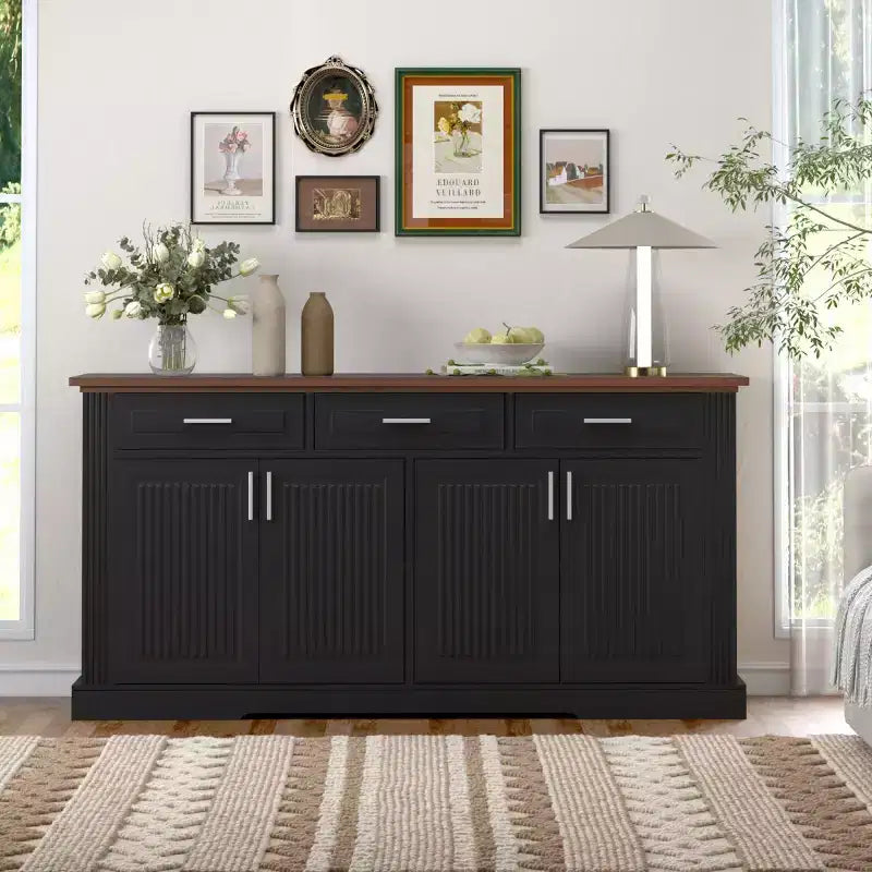 63-Inch Fluted Sideboard with 4 Doors and 3 Drawers