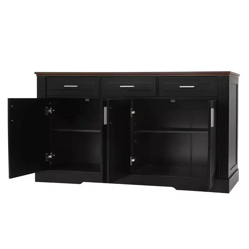 63-Inch Fluted Sideboard with 4 Doors and 3 Drawers