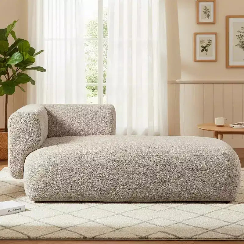 Modern Upholstered Chaise Lounge with High-Density Foam, Stylish Elegant Seating, Comfy Boucle Sofa for Living Room or Bedroom
