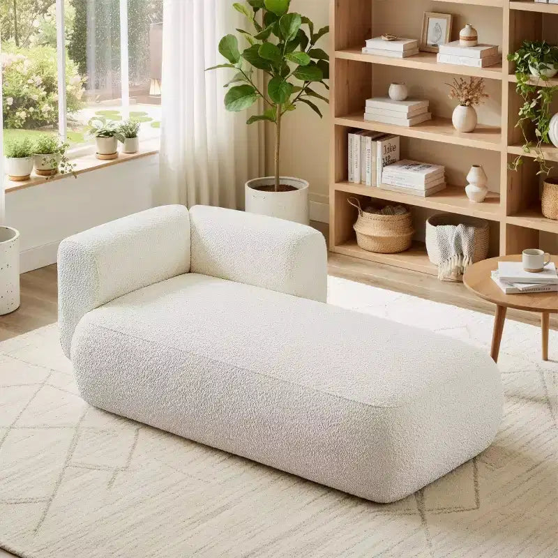 Modern Upholstered Chaise Lounge with High-Density Foam, Stylish Elegant Seating, Comfy Boucle Sofa for Living Room or Bedroom