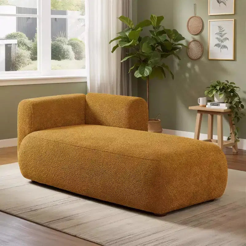 Modern Upholstered Chaise Lounge with High-Density Foam, Stylish Elegant Seating, Comfy Boucle Sofa for Living Room or Bedroom