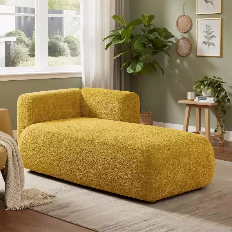 Modern Upholstered Chaise Lounge with High-Density Foam, Stylish Elegant Seating, Comfy Boucle Sofa for Living Room or Bedroom