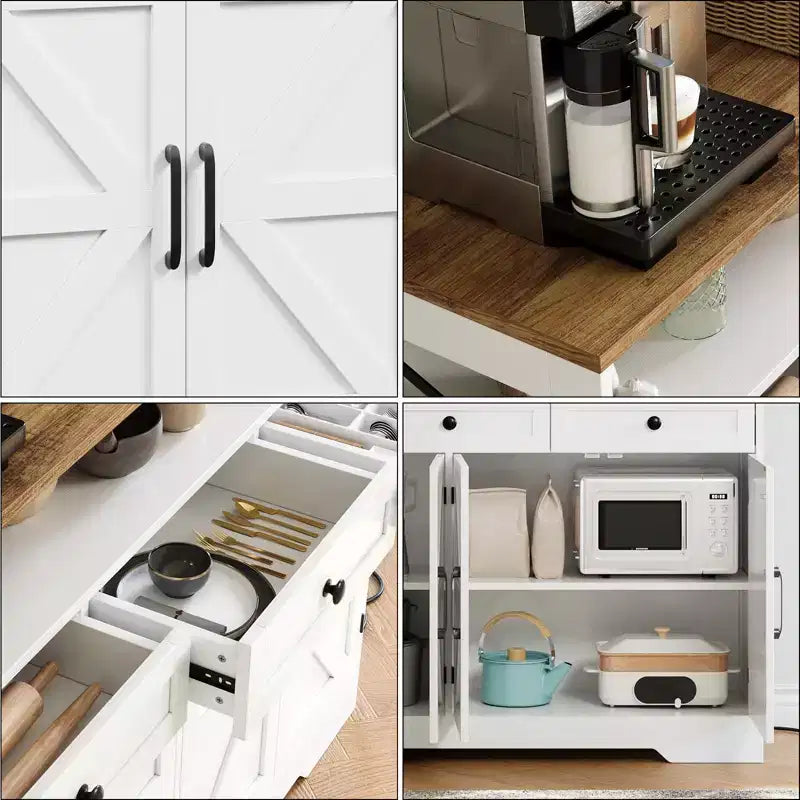 51" Farmhouse Buffet Cabinet with Drawers, Open Shelf & Charging Station