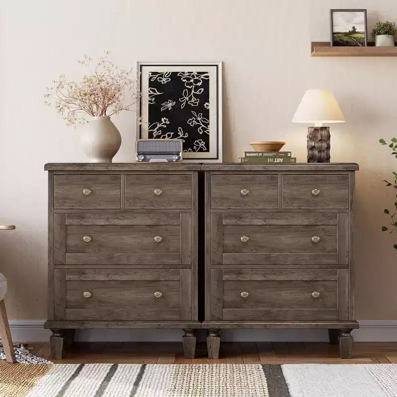 4-Drawer Dresser with Tapered Legs and Distressed Finish