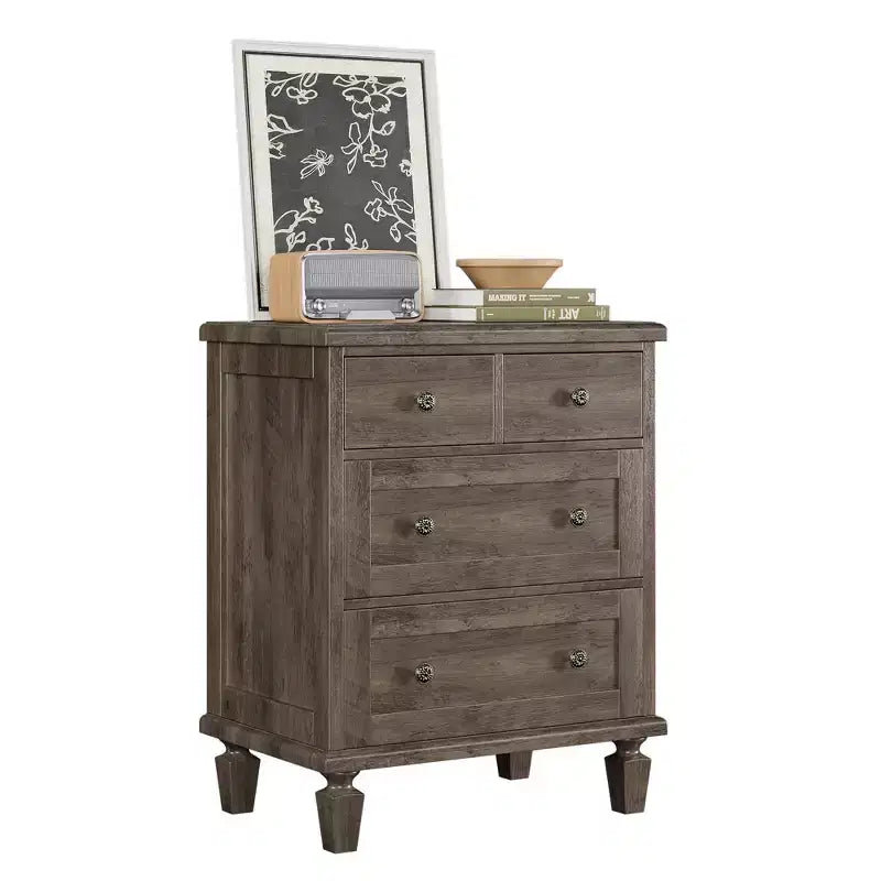 4-Drawer Dresser with Tapered Legs and Distressed Finish