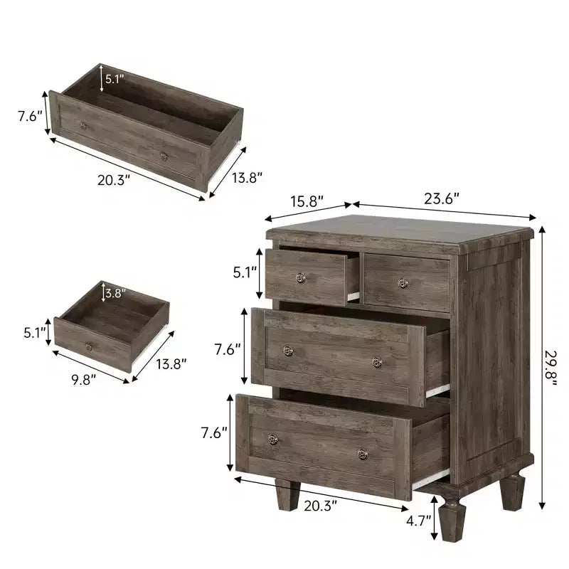 4-Drawer Dresser with Tapered Legs and Distressed Finish