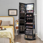 360-Swivel Jewelry Cabinet with Mirror and LED Lights