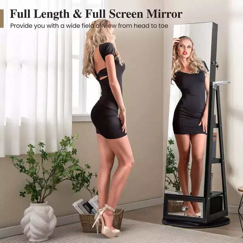 360-Swivel Jewelry Cabinet with Mirror and LED Lights