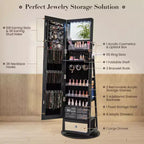 360-Swivel Jewelry Cabinet with Mirror and LED Lights