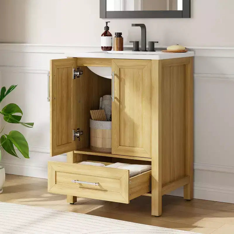 Bathroom Vanity with Ceramic Sink and Soft-Close Cabinet