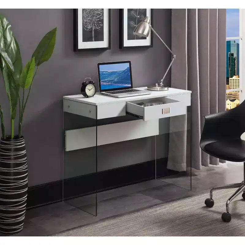 Kids Computer Desk with Open Storage Shelf in White