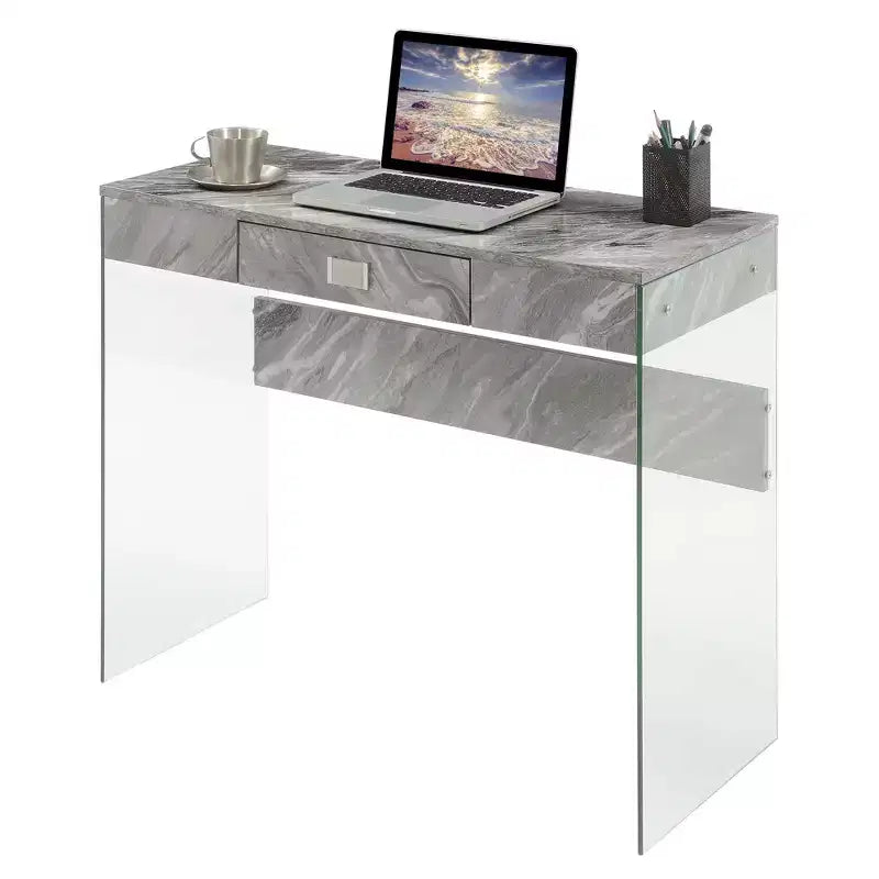 Kids Computer Desk with Open Storage Shelf in White