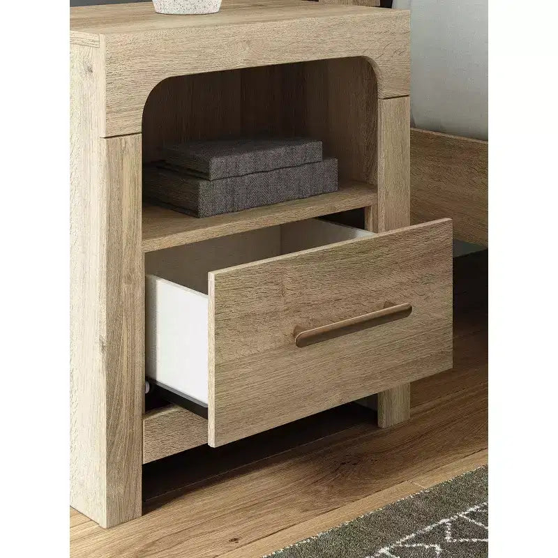 Nightstand with Drawer, Open Shelf, and USB Charging Ports