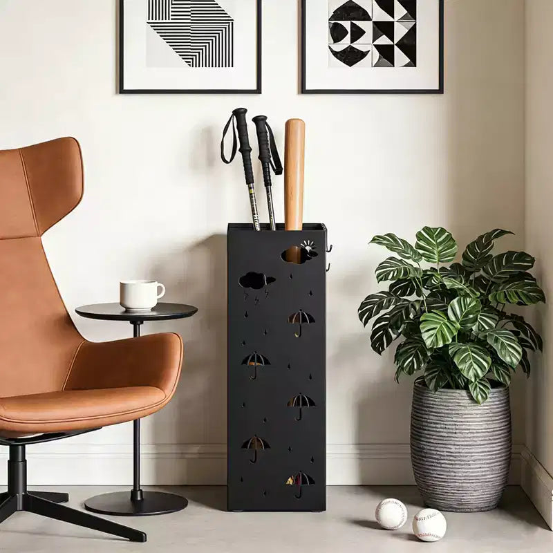 Steel Umbrella Stand with Drip Tray and Removable Hook