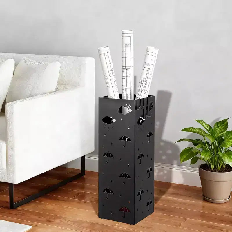 Steel Umbrella Stand with Drip Tray and Removable Hook