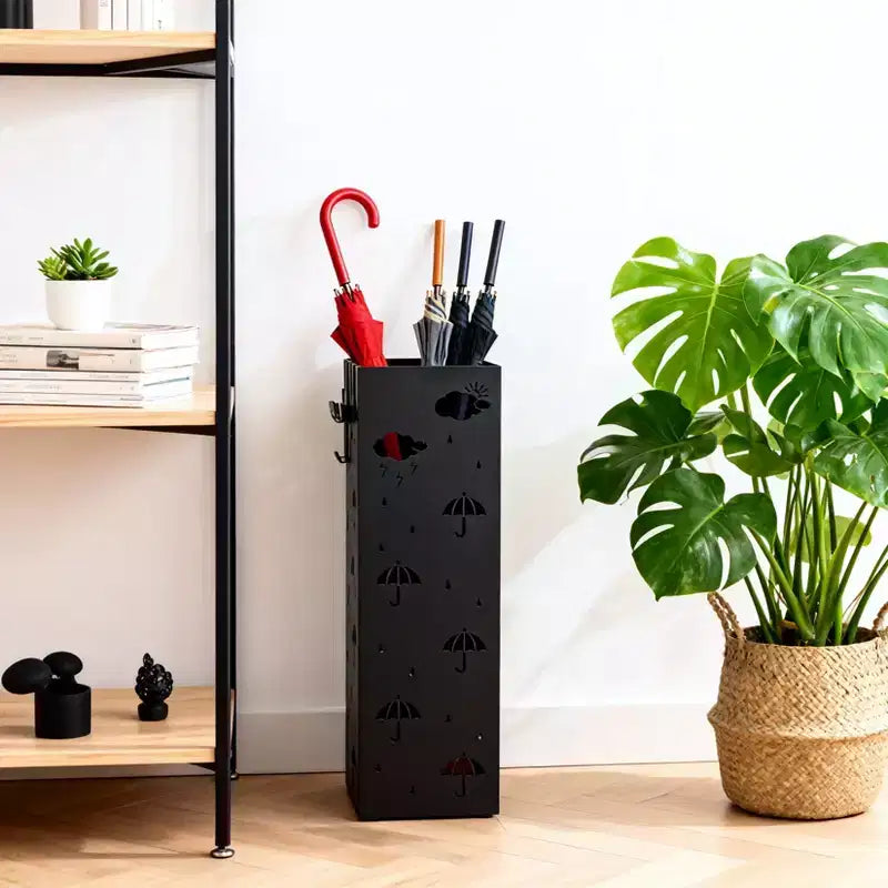 Steel Umbrella Stand with Drip Tray and Removable Hook