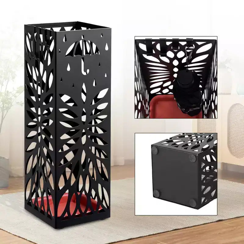Steel Umbrella Stand with Drip Tray and Removable Hook