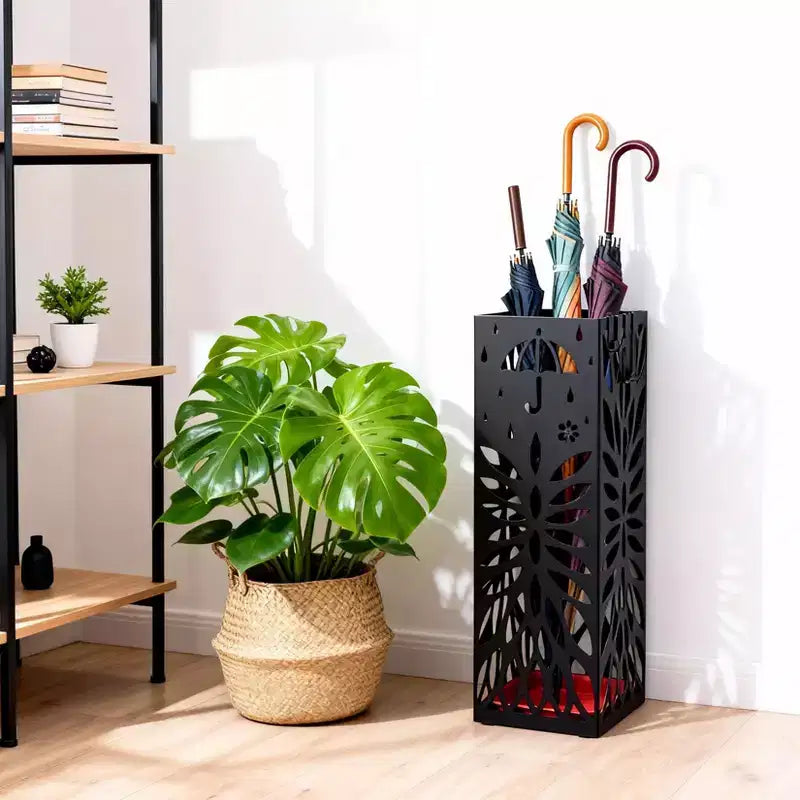Steel Umbrella Stand with Drip Tray and Removable Hook