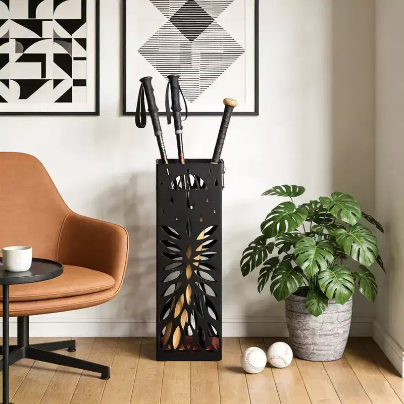 Steel Umbrella Stand with Drip Tray and Removable Hook