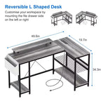 L-Shaped Reversible Corner Desk with Monitor Stand and LED Strip