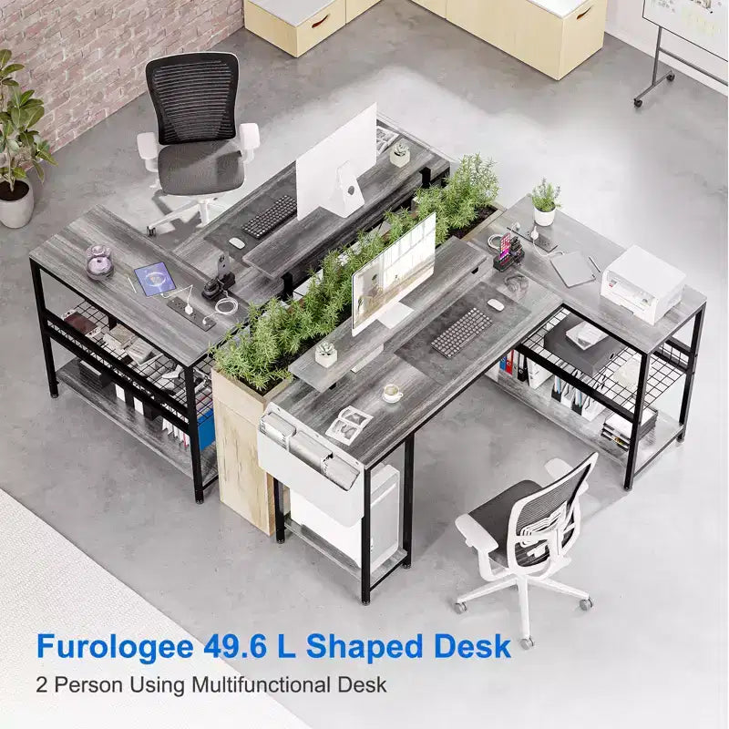 L-Shaped Reversible Corner Desk with Monitor Stand and LED Strip