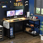 L-Shaped Reversible Corner Desk with Monitor Stand and LED Strip