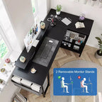 L-Shaped Reversible Corner Desk with Monitor Stand and LED Strip