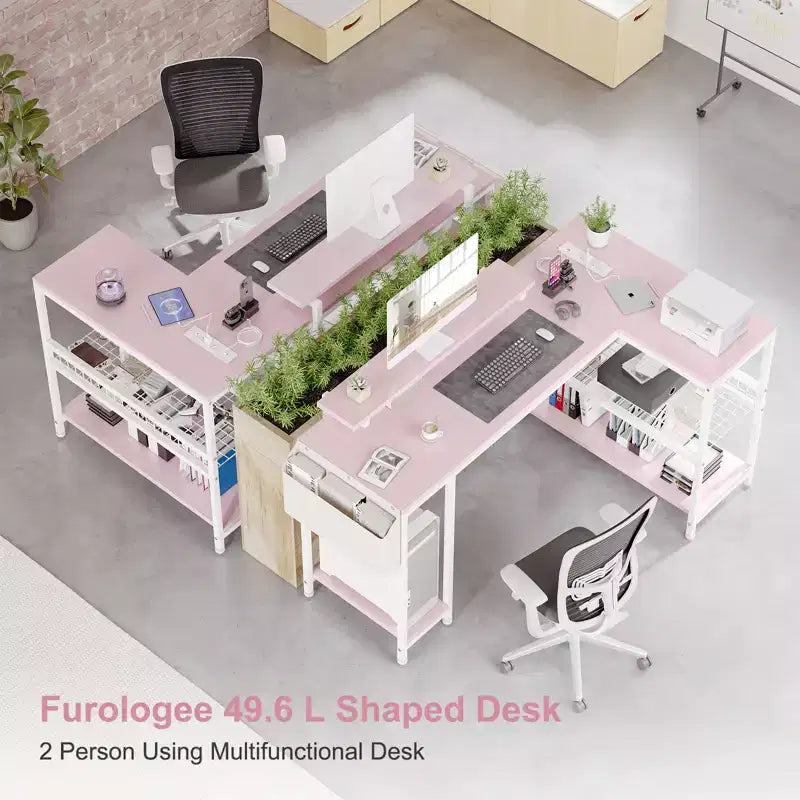 L-Shaped Reversible Corner Desk with Monitor Stand and LED Strip