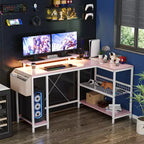 L-Shaped Reversible Corner Desk with Monitor Stand and LED Strip