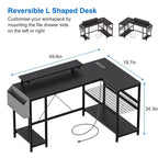 L-Shaped Reversible Corner Desk with Monitor Stand and LED Strip