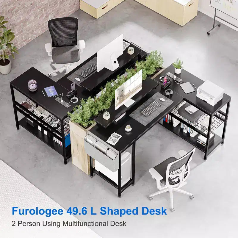 L-Shaped Reversible Corner Desk with Monitor Stand and LED Strip