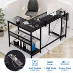 L-Shaped Reversible Corner Desk with Monitor Stand and LED Strip