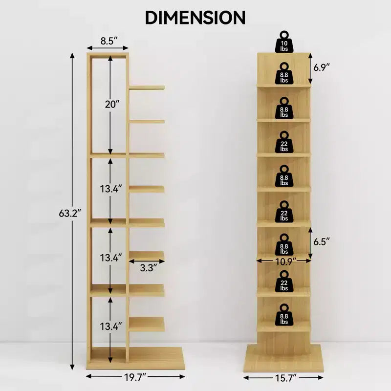 13-Tier Narrow Bookshelf with Anti-Tip Design for Small Spaces