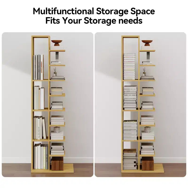 13-Tier Narrow Bookshelf with Anti-Tip Design for Small Spaces