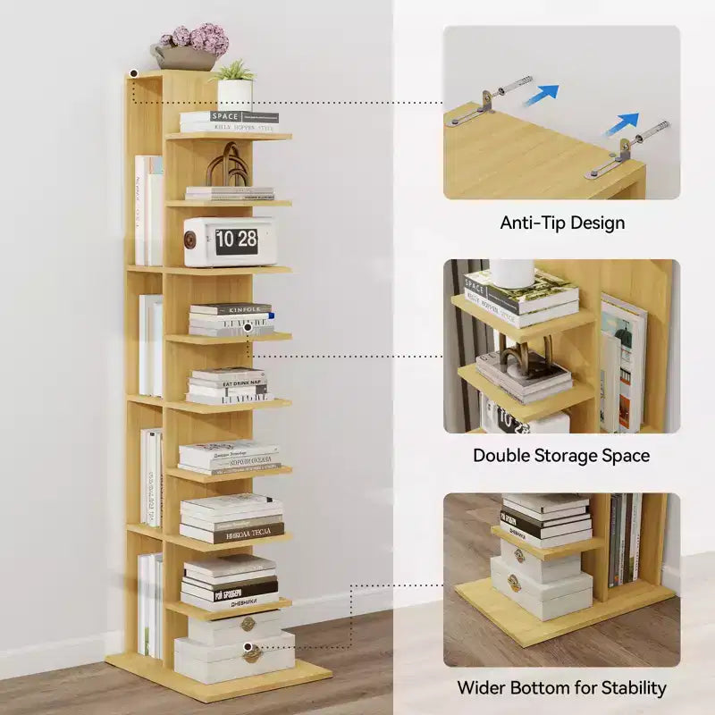 13-Tier Narrow Bookshelf with Anti-Tip Design for Small Spaces