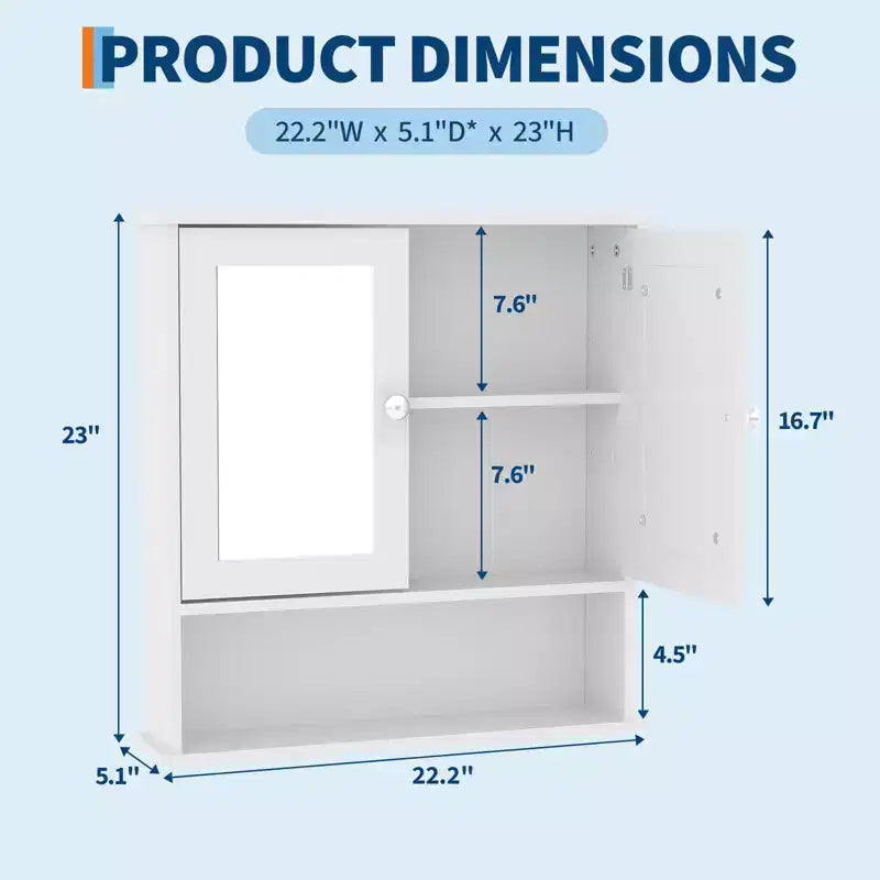 Wall-Mounted Bathroom Cabinet with Mirror Door and Adjustable Shelves