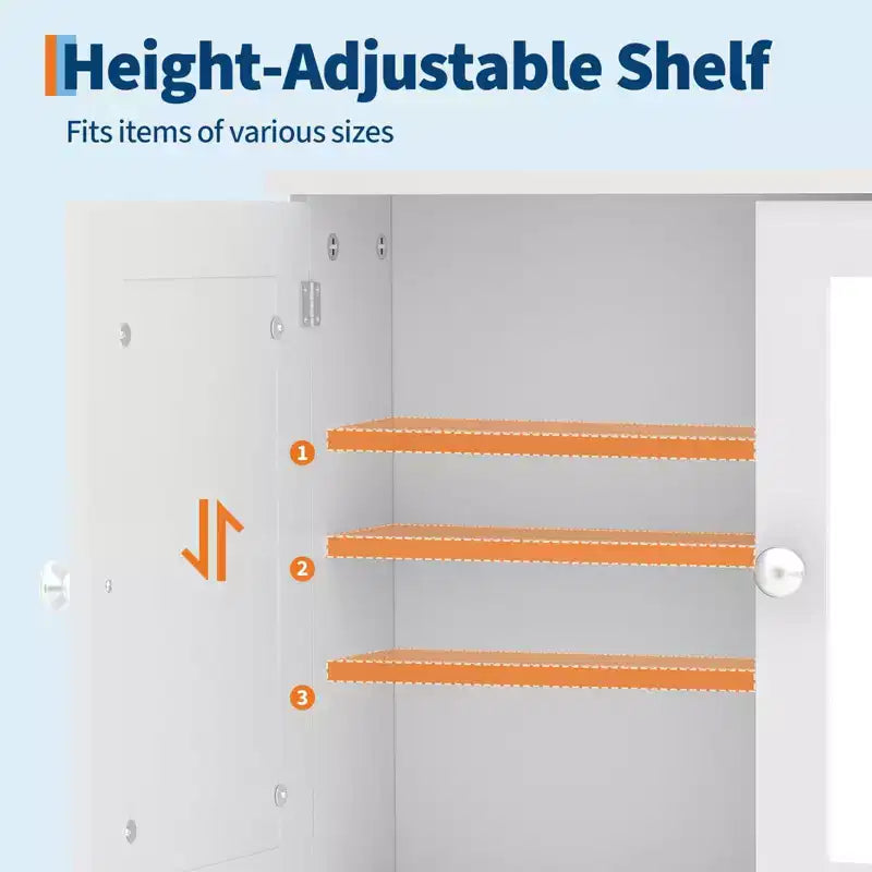 Wall-Mounted Bathroom Cabinet with Mirror Door and Adjustable Shelves