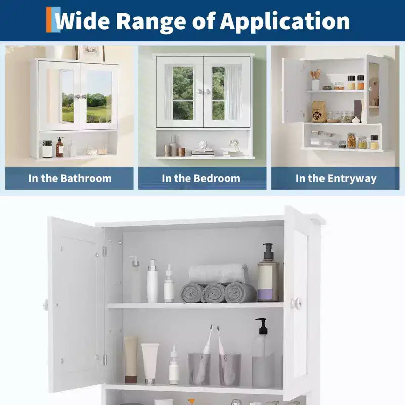 Wall-Mounted Bathroom Cabinet with Mirror Door and Adjustable Shelves